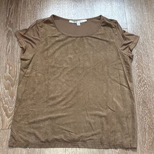 Max Studio Faux Suede Perforated Tshirt, Medium, Caramel/Tan